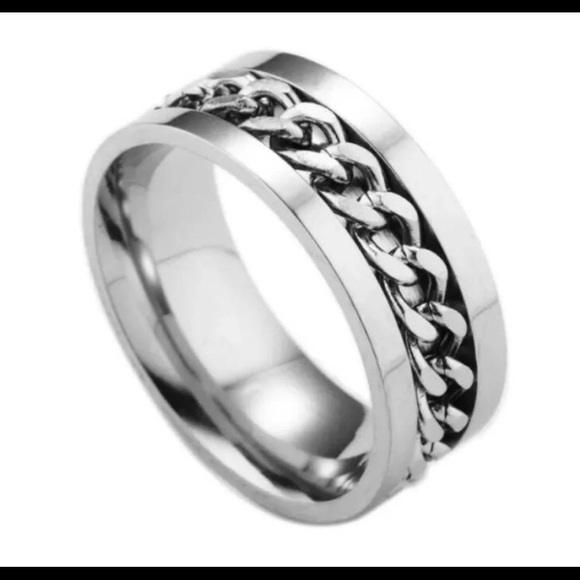Gorgeous New 925 Silver Mens Silver Chain Band Ring!! - Picture 2 of 2